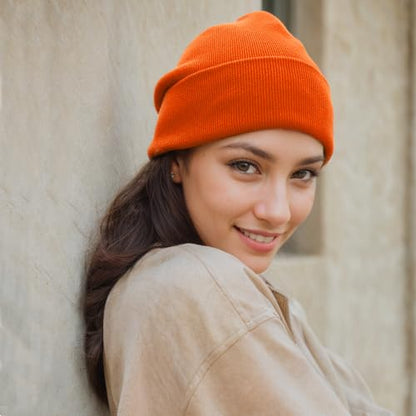 vidsel 100% Cotton Beanie Hat-Unisex Winter Knit Cuffed Beanies Skull Cap - color: 1-orange