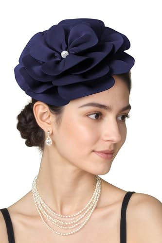 BABEYOND Fascinators Hats for Women Layered Flower Tea Party Derby Hats - color: Navy Blue