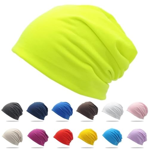 Cotton Slouchy Beanie hat Candy Color Chemo Skull Cap Men Women Beanies - color: Fluorescent Green