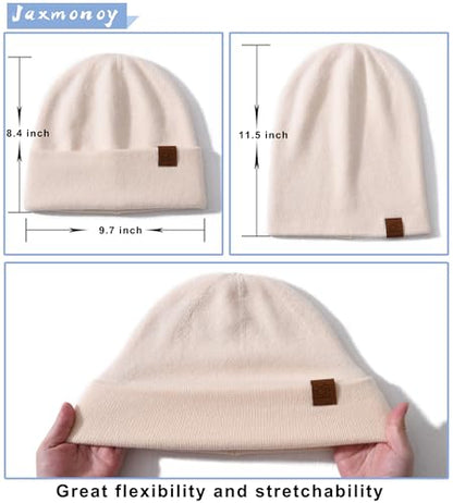 jaxmonoy Slouchy Knit Beanies Winter Hats for Women Men Soft Warm Reversible Slouch Cuffed Skull Knitted Beanie Cap - color: Beige