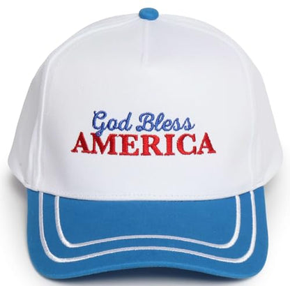 D&Y Retro 2-Tone Canvas Baseball Cap for Women - Funny Embroidered Distressed Snapback, Adjustable Cotton Dad Hat - color: God Bless America-blue