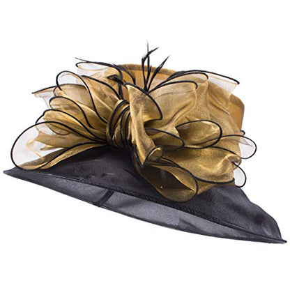 Womens Dressy Wide Brim Church Wedding Wedding Occasion Floral Hats A045 - color: Gold