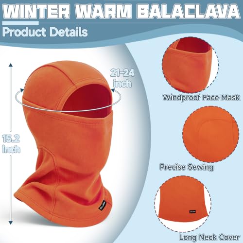 Balaclava Ski Mask for Men Women, Warm Fleece Face Mask Full Cover for Cold Weather Skiing Cycling, Ponytail Friendly - color: Orange