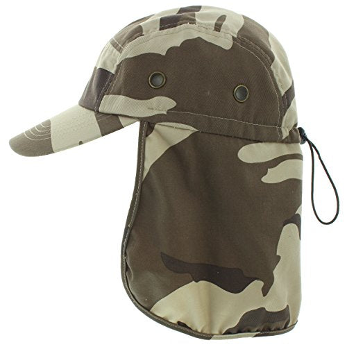 JFH 4 Panel Adjustable Outdoors Fishing Cap with Ear and Neck Flap Sun Cover Unisex - color: Desert Camo