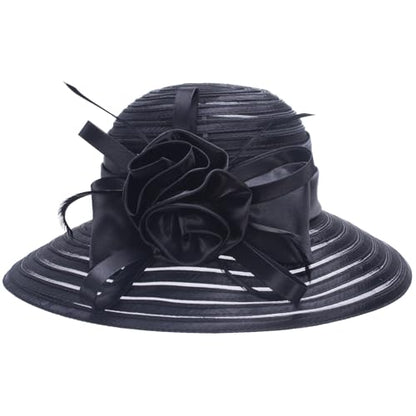 Lawliet Womens Satin Ribbon Church Wedding Sun Wedding Occasion Hat A214 - color: Black