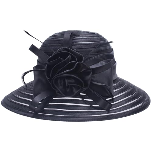 Lawliet Womens Satin Ribbon Church Wedding Sun Wedding Occasion Hat A214 - color: Black