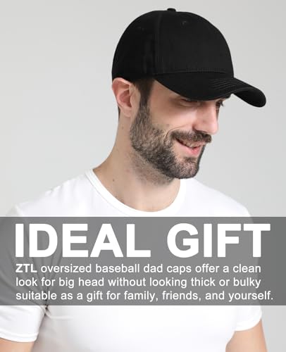 Oversize XL XXL Baseball Cap for Men Big Heads, Large Cotton Baseball Hat, Unstructured Plain Dad Cap Adjustable 23.5"-26" - color: Black