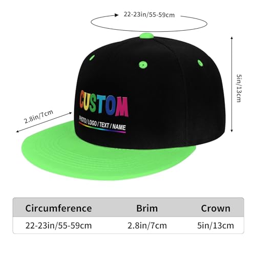 Custom Snapback Hats for Men Personalized Hip Hop Flat Bill Brim Baseball Cap Add Your Own Text Photo Logo - color: Dual Color - Green
