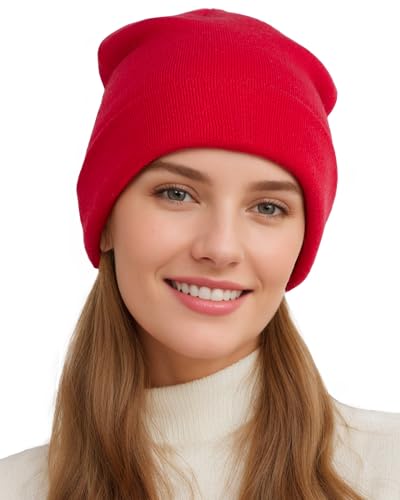Womens Satin Lined Beanie Wool Silk Lining Slouchy Warm Skull Cap - color: 1pcs Red
