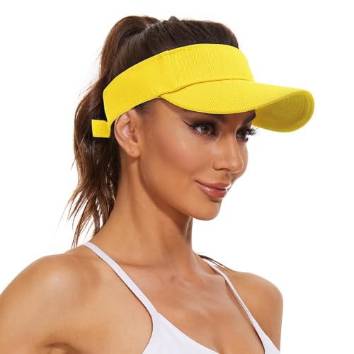 Century Star Visors for Women Mens Sun Visor Hats Sports Outdoor Tennis Running Adjustable Beach Cap Sun Protection - color: Yellow
