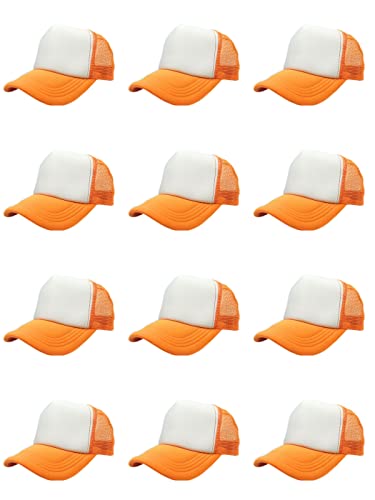 12 Pack Sublimation Hats for Men Blank Trucker Hats Bulk Snapback Mesh Women Baseball Caps DIY Custom 18 Colors - color: Orange White