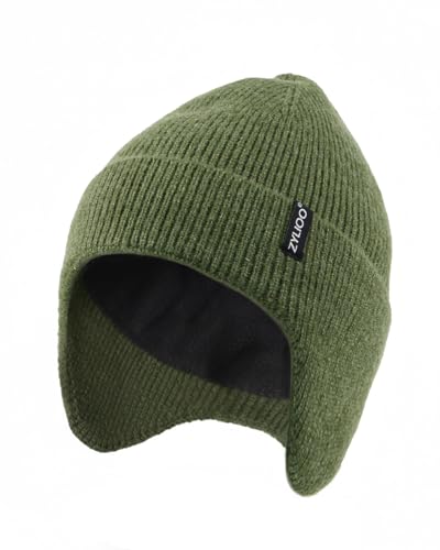 Zylioo XXL XL L Beanie for Big Heads Men Women, Ear Flap Winter Knit Hat - color: Army Green, size: Medium-Large