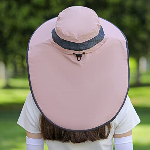 HUAMULAN Women Men Wide Brim Sun Hat Hiking Fishing Hats with Neck Flap - color: Hyp011-pink