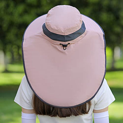 HUAMULAN Women Men Wide Brim Sun Hat Hiking Fishing Hats with Neck Flap - color: Hyp011-pink
