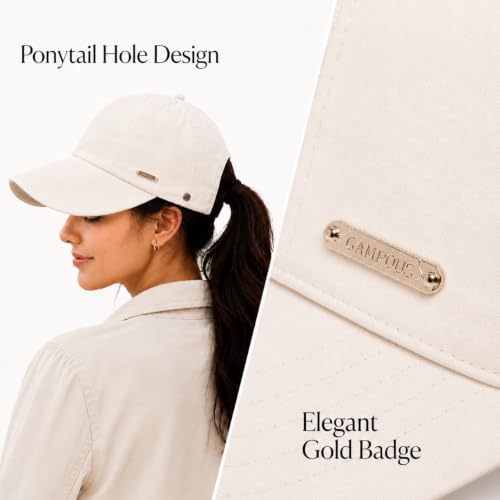 UPF 50+ Foldable Packable Wide Brim Sun Hat for Women with Ponytail Hole - color: Beige