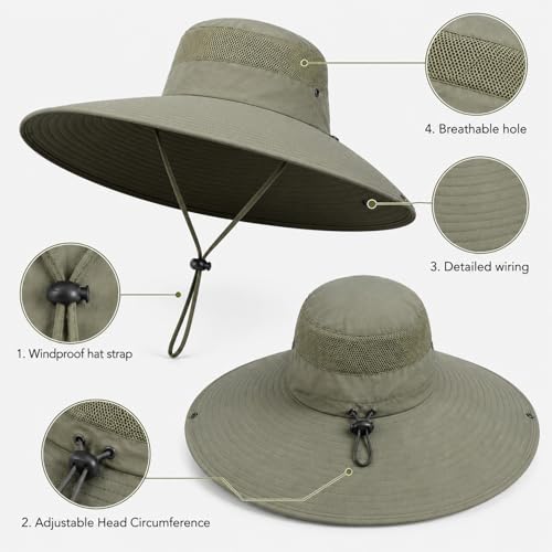 HUAMULAN Men Women 6" Wide Brim Sun Protection Hat Summer Fishing Hats - color: B6-004-green