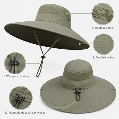HUAMULAN Men Women 6" Wide Brim Sun Protection Hat Summer Fishing Hats - color: B6-004-green