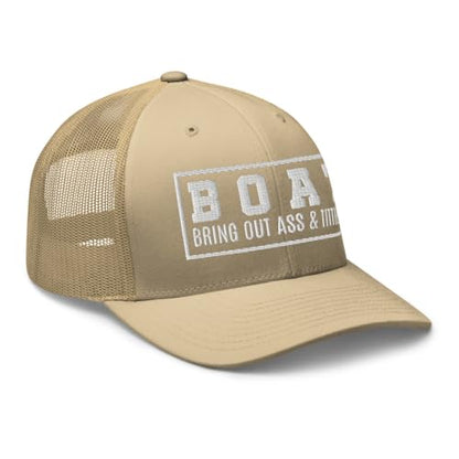 NG Boat Bring Out Ass and Titties Curved Bill Trucker Hat Mid Crown Adjustable Funny Adult Humor Cap - color: Khaki