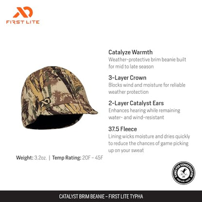 First Lite Catalyst Brim Beanie - Warm Fleece Camo Hunting Hat