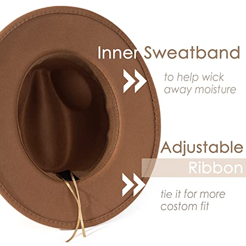 Lisianthus Women Classic Felt Fedora Wide Brim Hat with Belt Buckle - color: Khaki