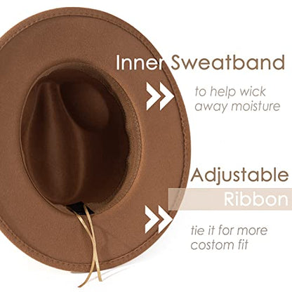 Lisianthus Women Classic Felt Fedora Wide Brim Hat with Belt Buckle - color: Khaki