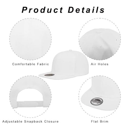 ZH Plain Flat Brim Snapback Baseball Caps Adjustable Blank Baseball Caps Wholesale 12 Pack - color: White