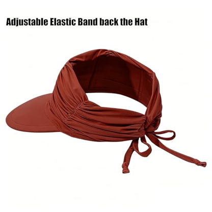 KXF Sun Visors Hat for Women Wide Brim Beach Hat Foldable Visor Hat Cap Ponytail Summer Packable UPF 50+ Adjustable Stretchy - color: Coffee