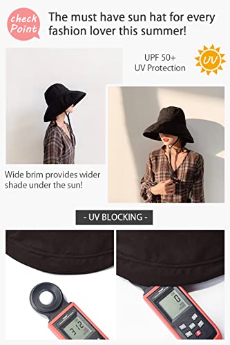 Wide Brim Bucket Hat - UPF50+ Protection Travel Beach Sun Hat with Semi-Rigid Adjustable Foldable Brim - color: Khaqi
