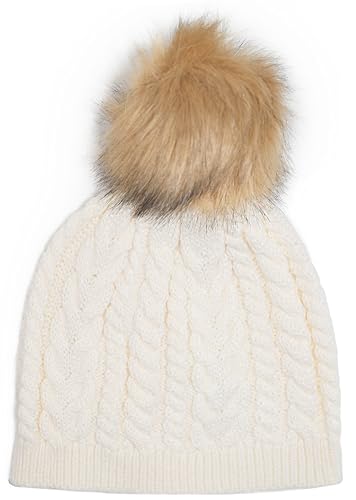 J.Crew Mercantile Women's Faux Fur Pom-Pom Beanie Hat - color: Ivory Cable