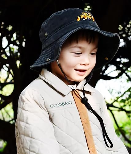 Safari Kids Sun Hat Bucket Boys Excavator Beach UPF 50+ Fishing Hat Toddler Girls Boonie Cap for 2-8T - color: Black