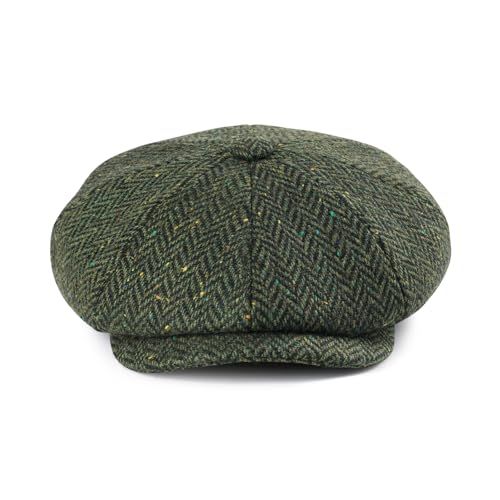FEINION Men 8 Panel Herringbone Wool Newsboy Cap - color: Flecked Green, size: 7 1/2