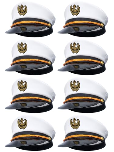 8 Pieces Captain Hats Adjustable White Sailors Navy Marine Admiral Caps for Yacht Theme Party Costume Accessory - color: Style 8