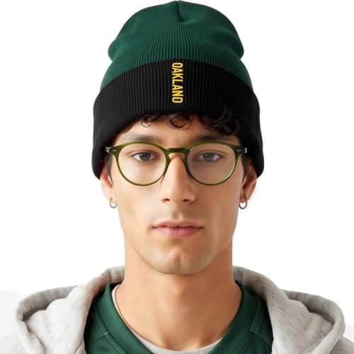 Daxton Vertical USA Cities Cuffed Beanie, Winter Knit Hat Skully Cap for Men Women, City Pride Daily Headwear - color: Oakland Hunter Black Gold