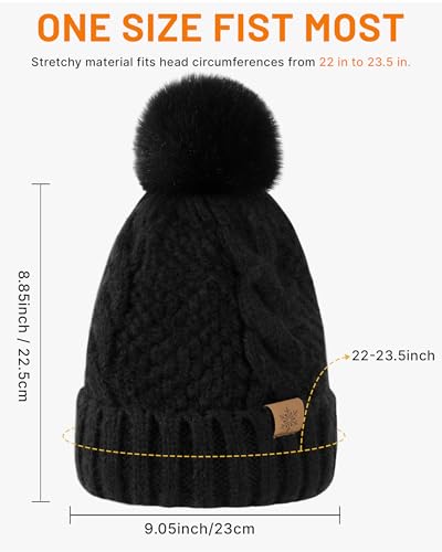 Winter Hats for Women- Winter Beanie Womens with Bobble, Soft Warm Ribbed Knit Cuffed Womens Winter Hat