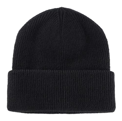 Connectyle Thick Cuffed Beanie for Men & Women Double Layer Knit Winter Hat Acrylic Watch Hat Warm Stocking Skull Cap - color: Black