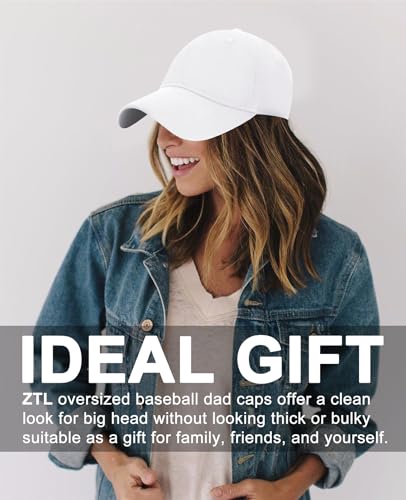 Oversize XXL Baseball Cap for Big Heads 23.6"-25.6", Extra Large Cotton Baseball Hat, Plus Size Unstructured Dad Hats - color: Cotton - White
