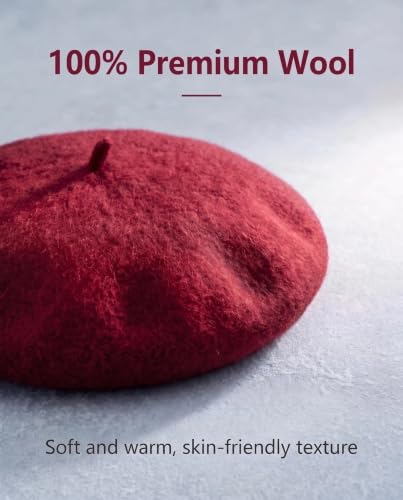 French Beret Hats for Women Men - Classic Wool Beanie Winter Cap - color: Wine Red
