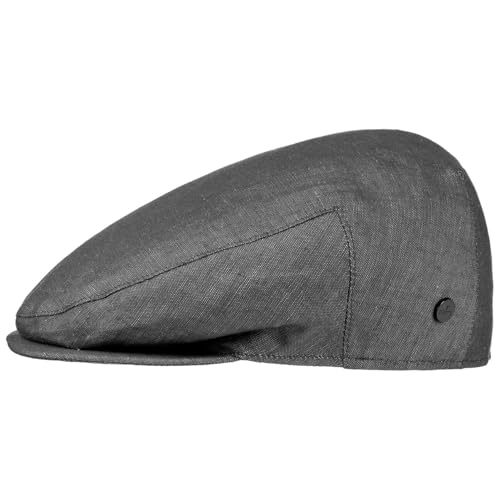 Lierys Inglese Linen Flat Cap Newsboy Linen Cotton Made in Italy Men Spring Summer Black - color: Black, size: 7 1/4