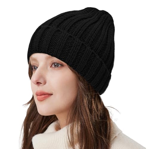 ZOORON 1&2 Winter Beanie for Women Soft Warm Slouchy Knit Hat Ski Stocking Cuffed Cap - color: Black
