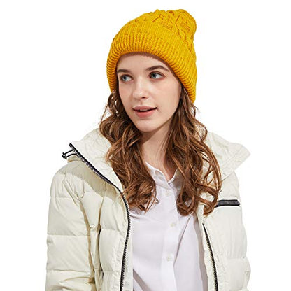 Surblue Unisex Trendy Beanie Warm Oversized Chunky Cable Knit Slouchy Woolen Hat - color: Yellow