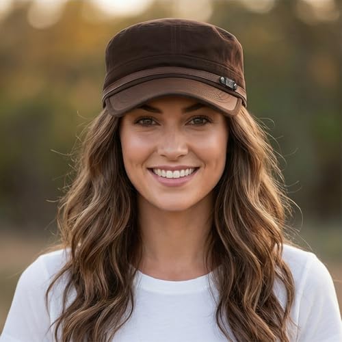 Army Cadet Cap for Men Women Military Flat Top Cap Baseball Caps - color: Star Coffee