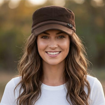 Army Cadet Cap for Men Women Military Flat Top Cap Baseball Caps - color: Star Coffee