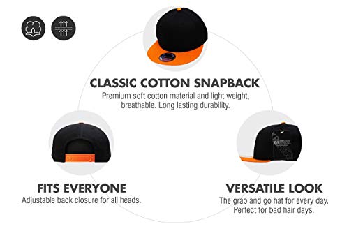 KBETHOS Classic Snapback Hat Blank Cap Underbrim Cotton Wool Blend Flat Visor Adjustable Unisex - color: Black Orange