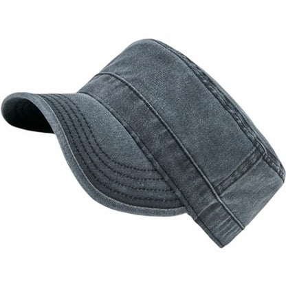 Denim Wash Military Cadet Cap Dad Casual Army Flat Top Sun Hat Big Head Men Women Large Baseball Caps M XL - color: Black