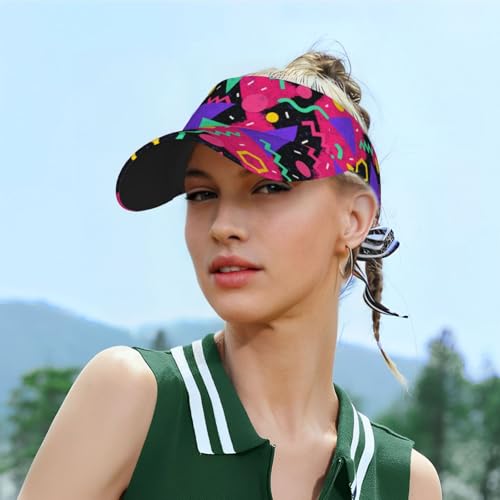 Sun Visor Hats Adjustable Open Top Sport Hat for Golf Women/Men - color: Geometric 80s90s