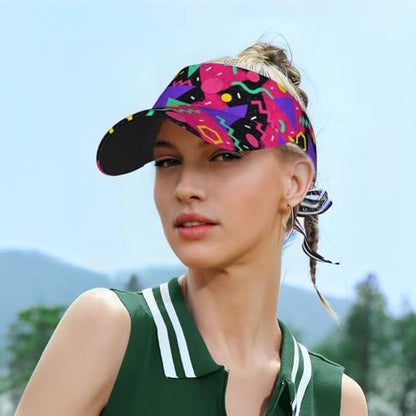 Sun Visor Hats Adjustable Open Top Sport Hat for Golf Women/Men - color: Geometric 80s90s