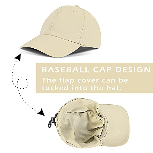 Solaris Mens Sun Hat Neck Flap 2 in 1 Foldable Waterproof UPF 50+ Baseball Cap Fishing Hiking Outdoor - color: #5 Tan