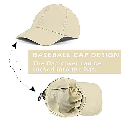 Solaris Mens Sun Hat Neck Flap 2 in 1 Foldable Waterproof UPF 50+ Baseball Cap Fishing Hiking Outdoor - color: #5 Tan