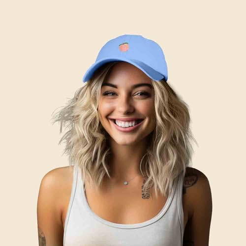 DALIX Peach Embroidered Dad Cap Cotton Baseball Hat Women - color: Light Blue