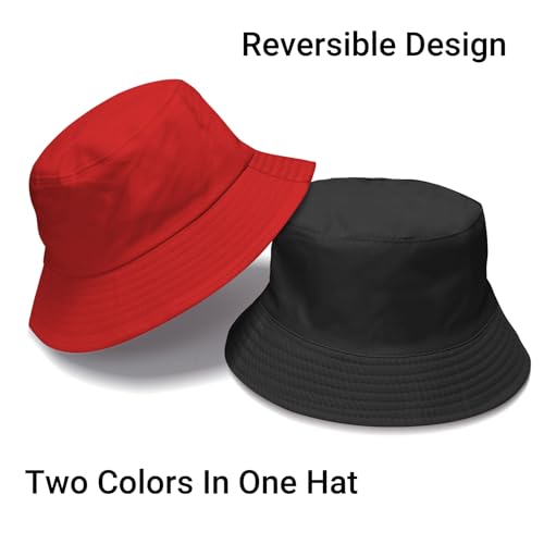 PFFY 2 Packs Bucket Hat for Women Men Cotton Hats Sun Beach Fishing Cap - color: 2 Packs Black/Red(reversible)